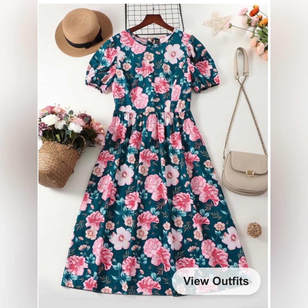 Shein Allover Floral Midi A-line Dress